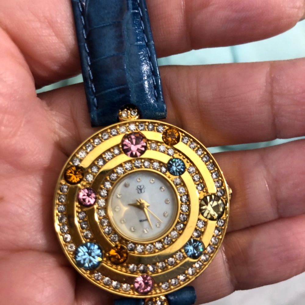 Suzanne Somers Gold and Multicolor Crystal Watch